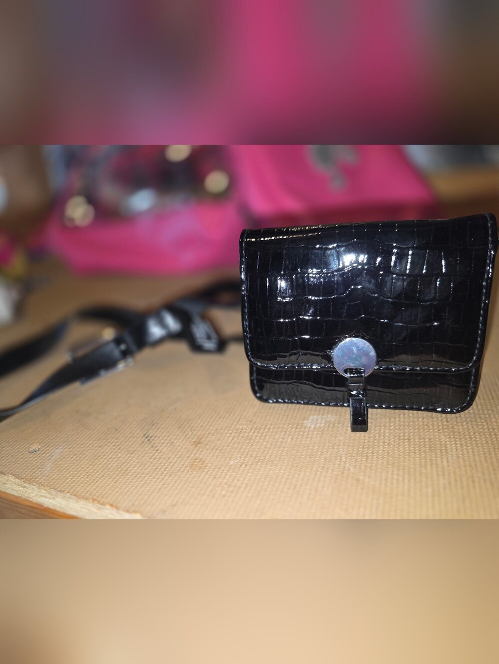 Urban Outfitters Black Croc-Embossed Patent Crossbody Bag